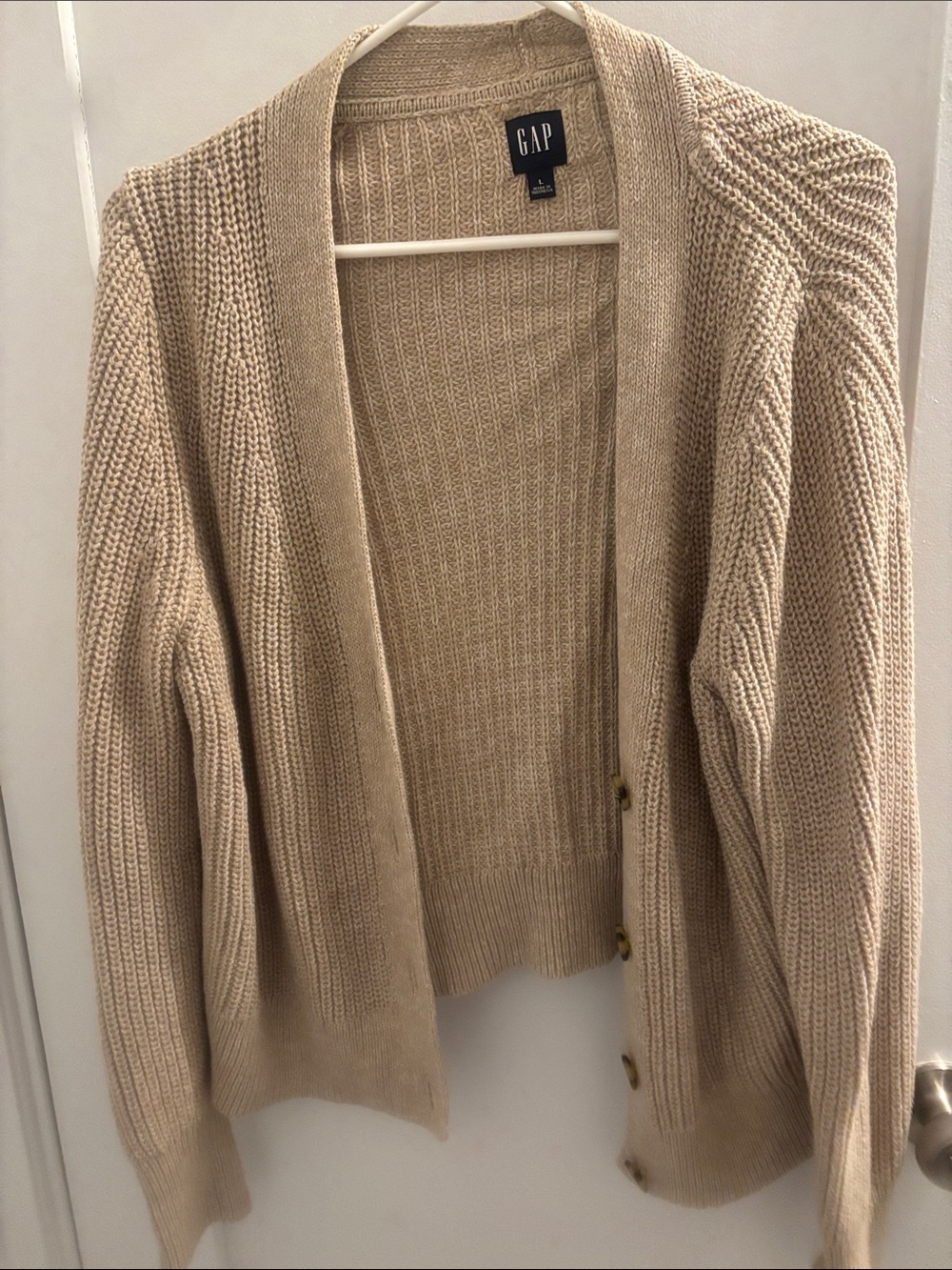 GAP Women's Tan/Cream Open Rib-Knit Button Cardigan